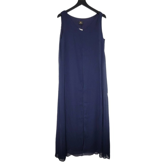 JM Collection Sleeveless Maxi Dress M Navy Blue Chiffon V-Neck Casual Flowy‎ - Picture 1 of 8